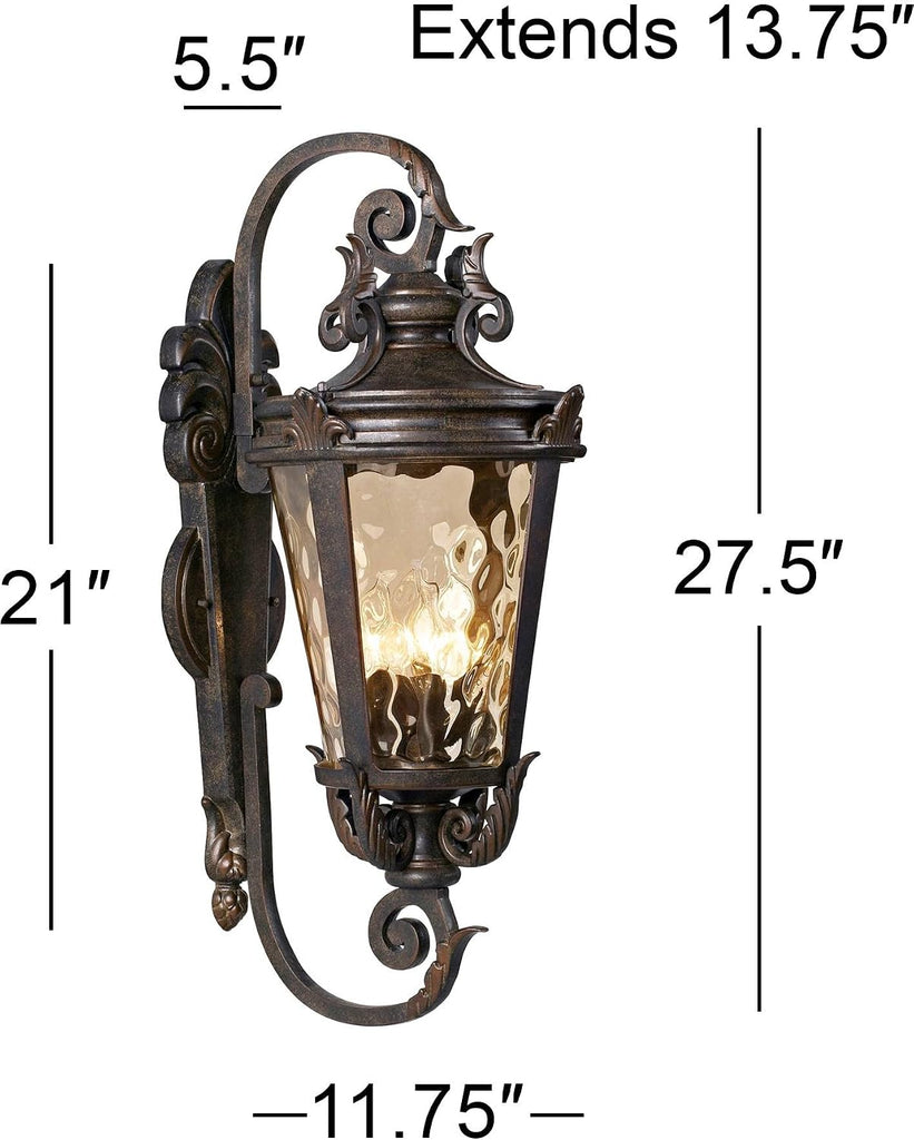 Marseille 27 1/2" Bronze 4-Light Scroll Outdoor Wall Light with Hammered Glass