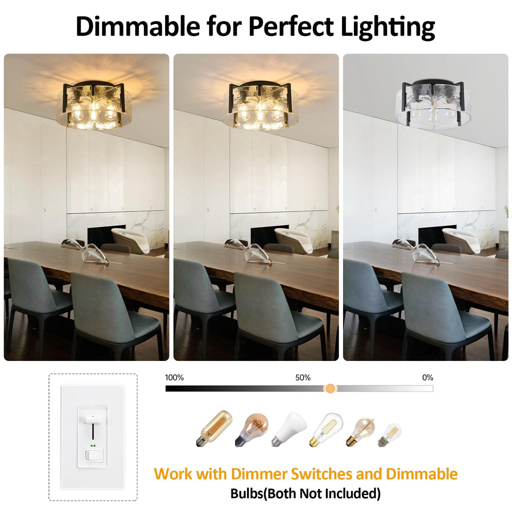 Black Semi Flush Mount Ceiling Light Fixture, 4-Light Modern Hallway Light Fixtures Ceiling Mount, Foyer Kitchen
