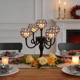 5 Arm Metal Crystal Candelabra Centerpiece - 13.4 Inch Elegant Candle Holder with Crystal Beadsable Decoration (2