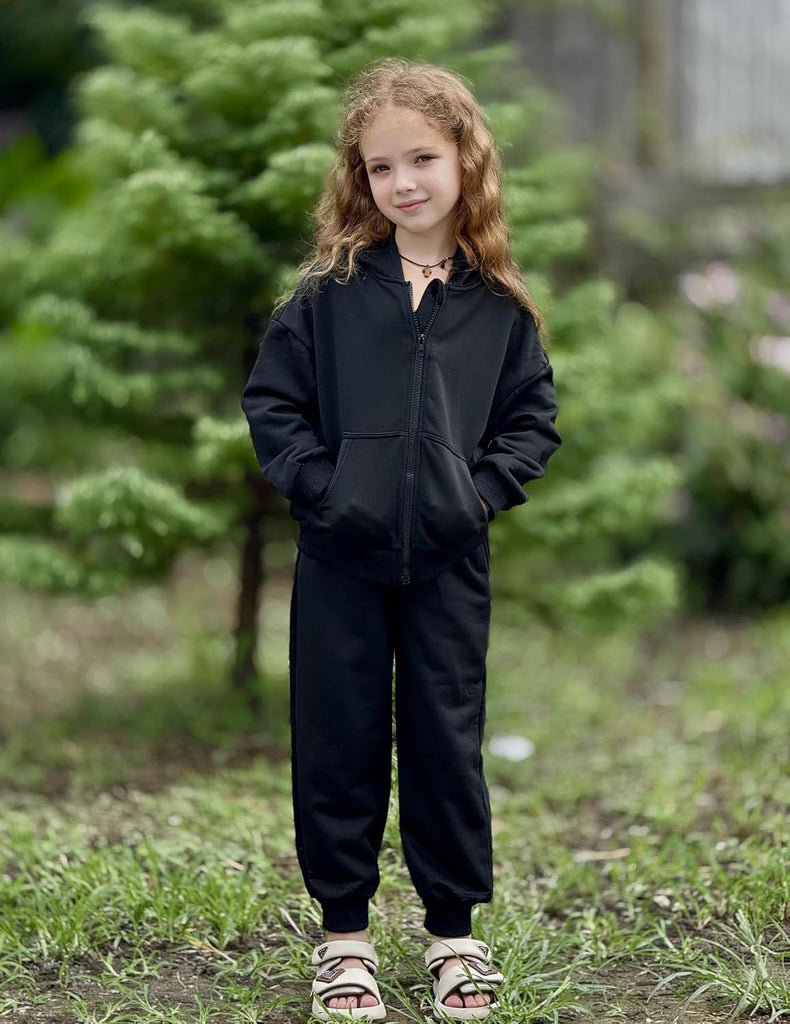 Girls 2 Piece Outfits Zip Up Sweatshirts and Sweatpants Tracksuits