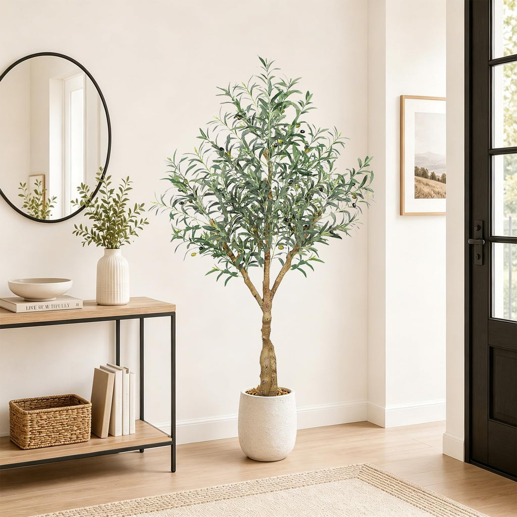 Olive Trees Artificial Indoor, 5FT Tall Faux Olive Tree with Lush Leaves and Lifelike Fruits, Artificial Plants in
