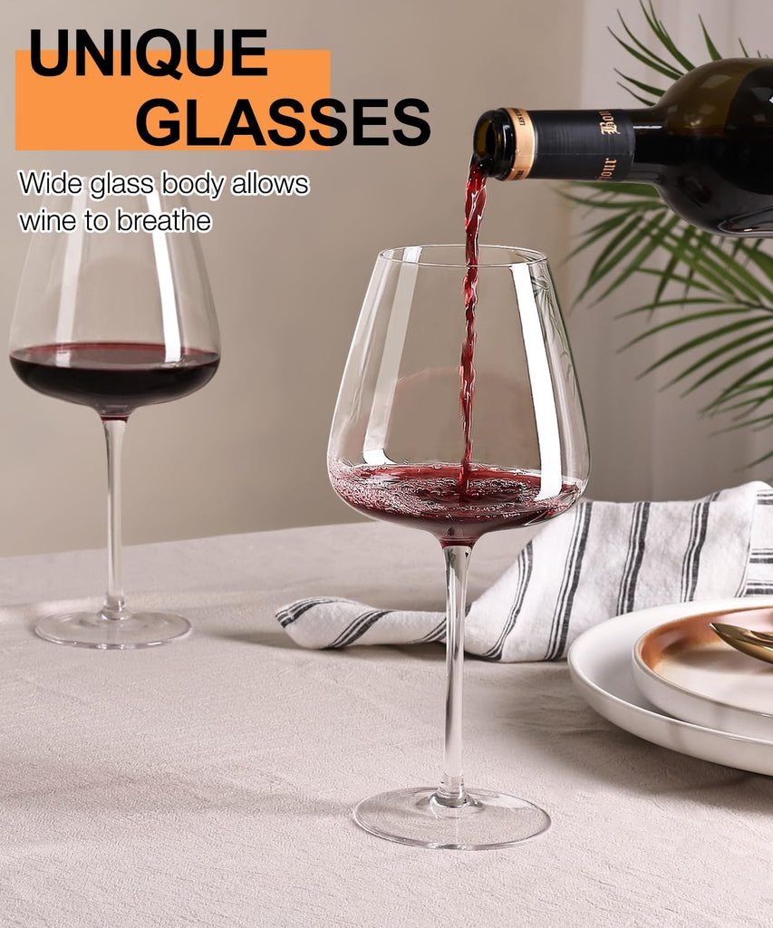 Red Wine Glasses Set of 4, Large Burgundy Glasses 23 OZ, Hand Blown Crystal Glass Light, Clear, Best for Wine