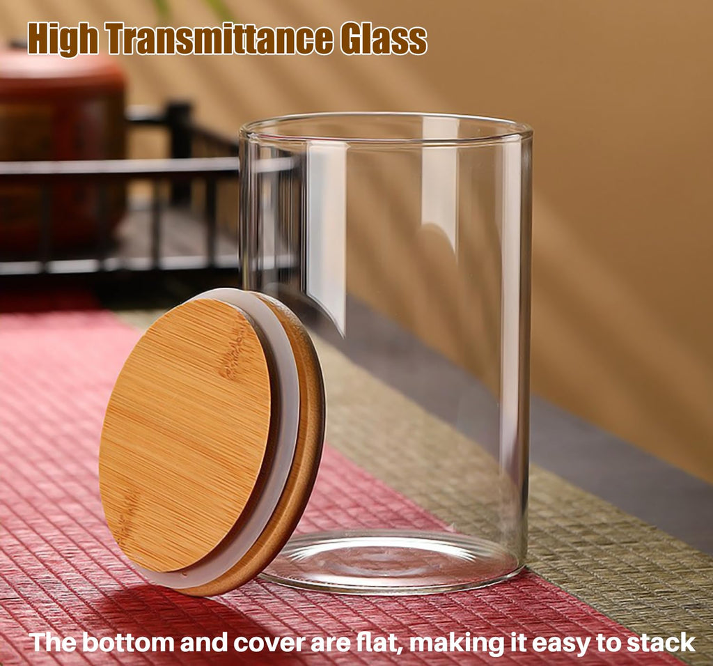 Glass Food Storage Jars with Airtight Lids, Clear Glass Jar with Bamboo Lid, Airtight Food Canister for Tea, Candy