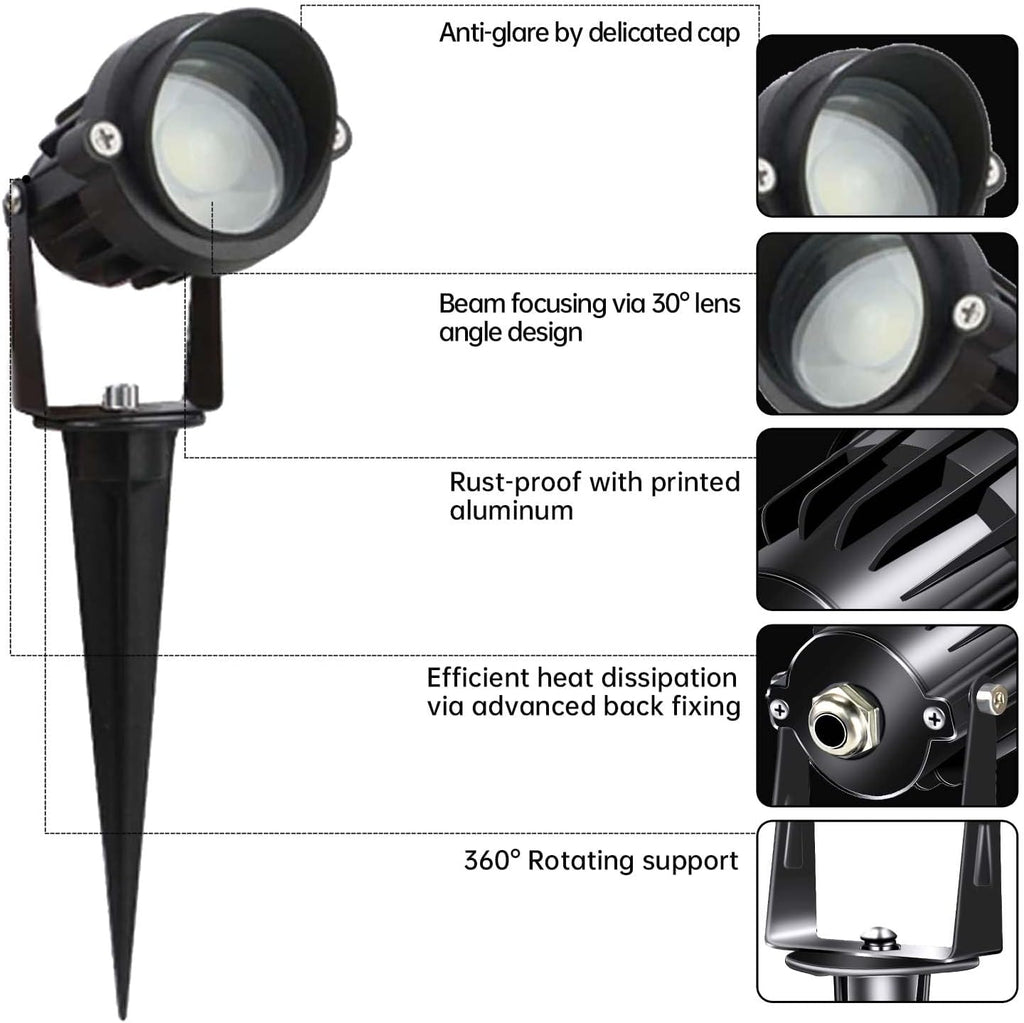10W Landscape Lighting 12/24V Low Voltage Landscape Lighting LED Outdoor Spotlights 1000LM Waterproof Garden Uplights