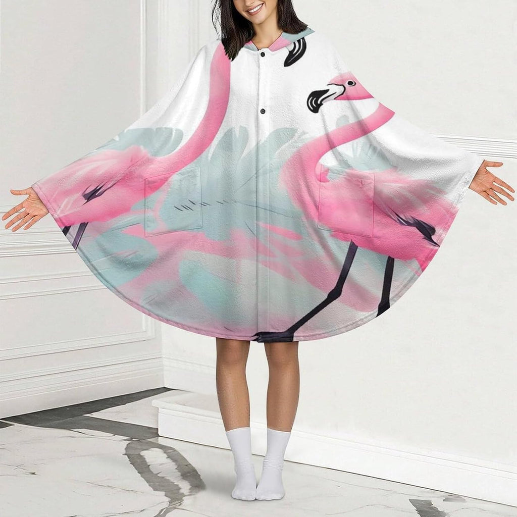 Love Flamingo Wearable Blanket Hoodie Flannel Hooded Blanket | Sweatshirt Oversized Cozy Sweater Gift