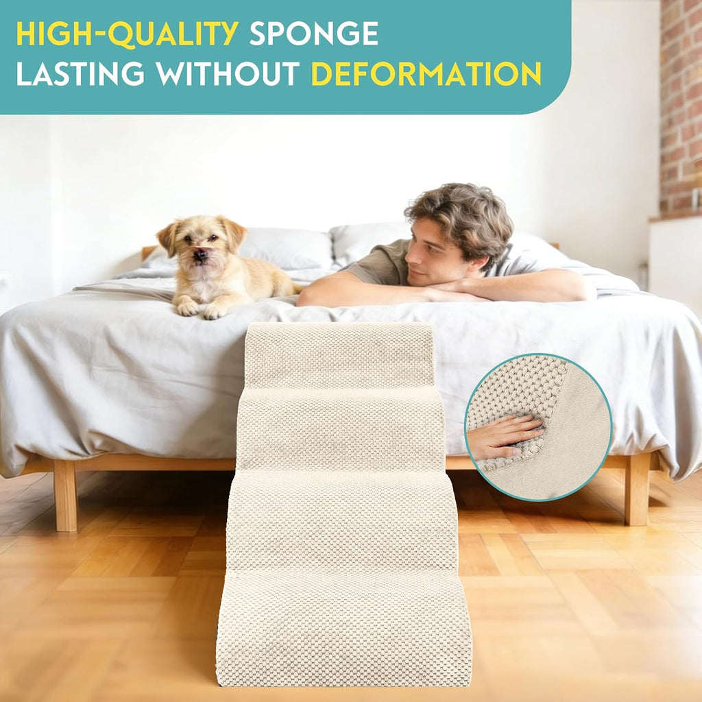 Dog Stairs for Small Dogs 19.7" H, 30D High Density Whole Foam, Corduroy Fabric, Pet Stairs Steps Ramp for Puppy