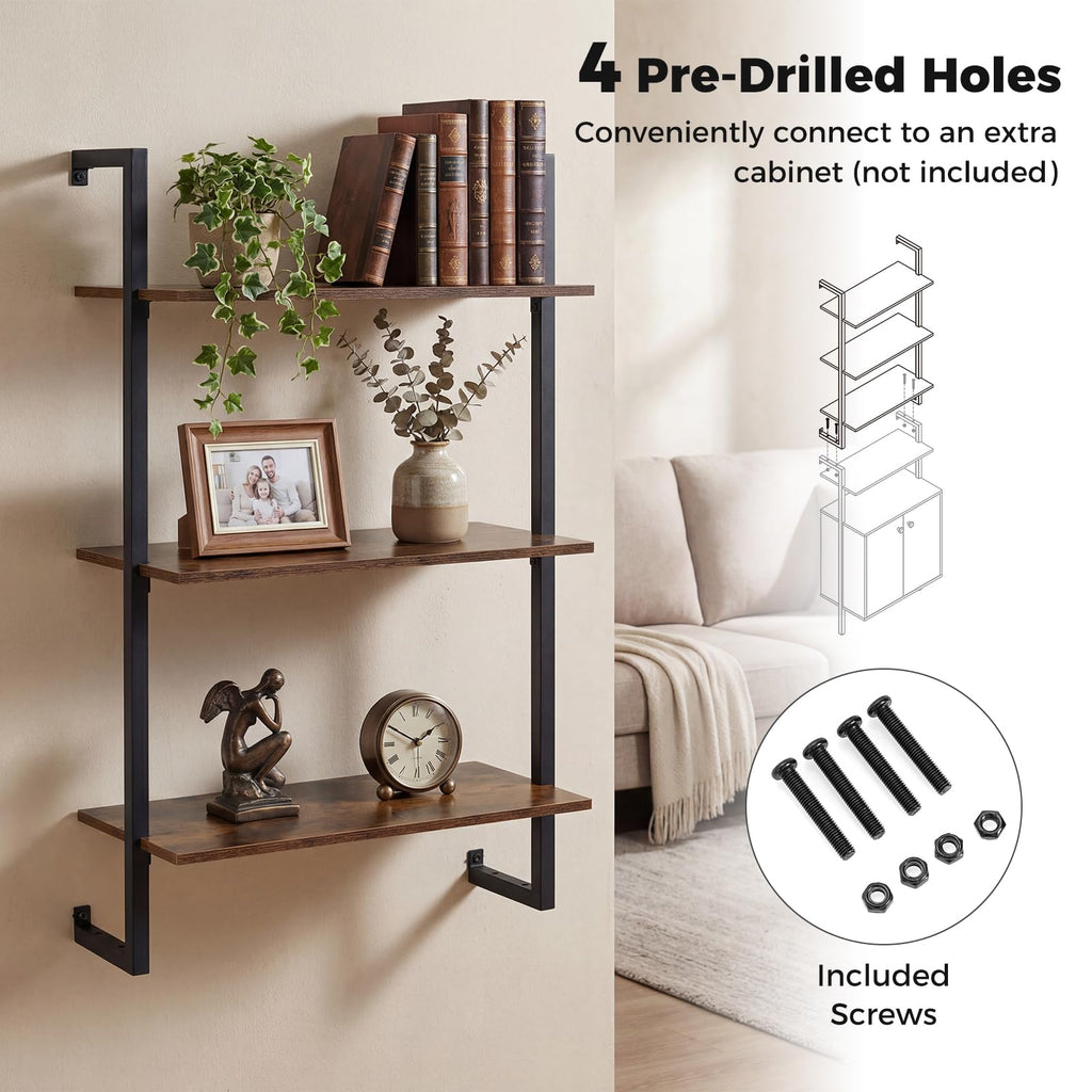 3-Tier Floating Shelves for Wall, Industrial Wall-Mounted Bookshelf