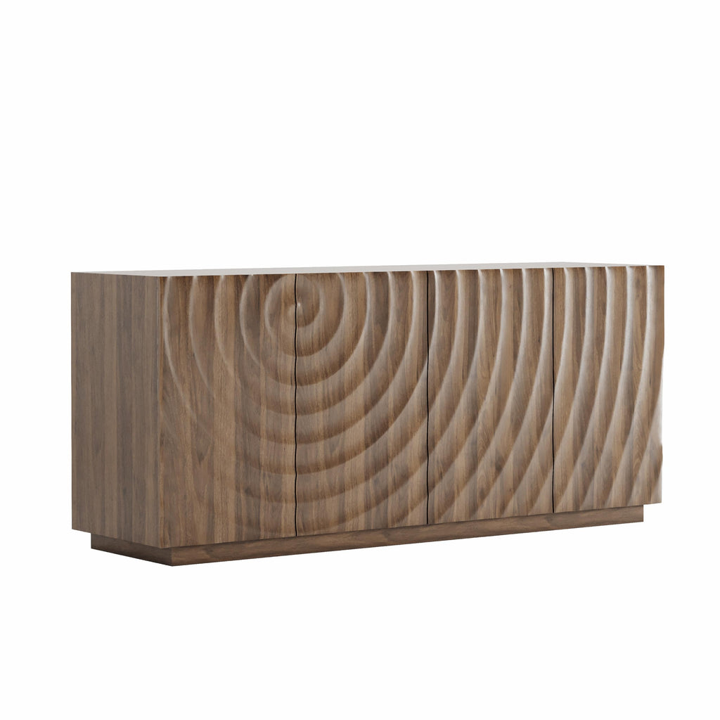 59" Modern Buffet Cabinet with 3D Water Ripple Doors, Sideboard Storage Cabinet with Wooden Base, Freestanding