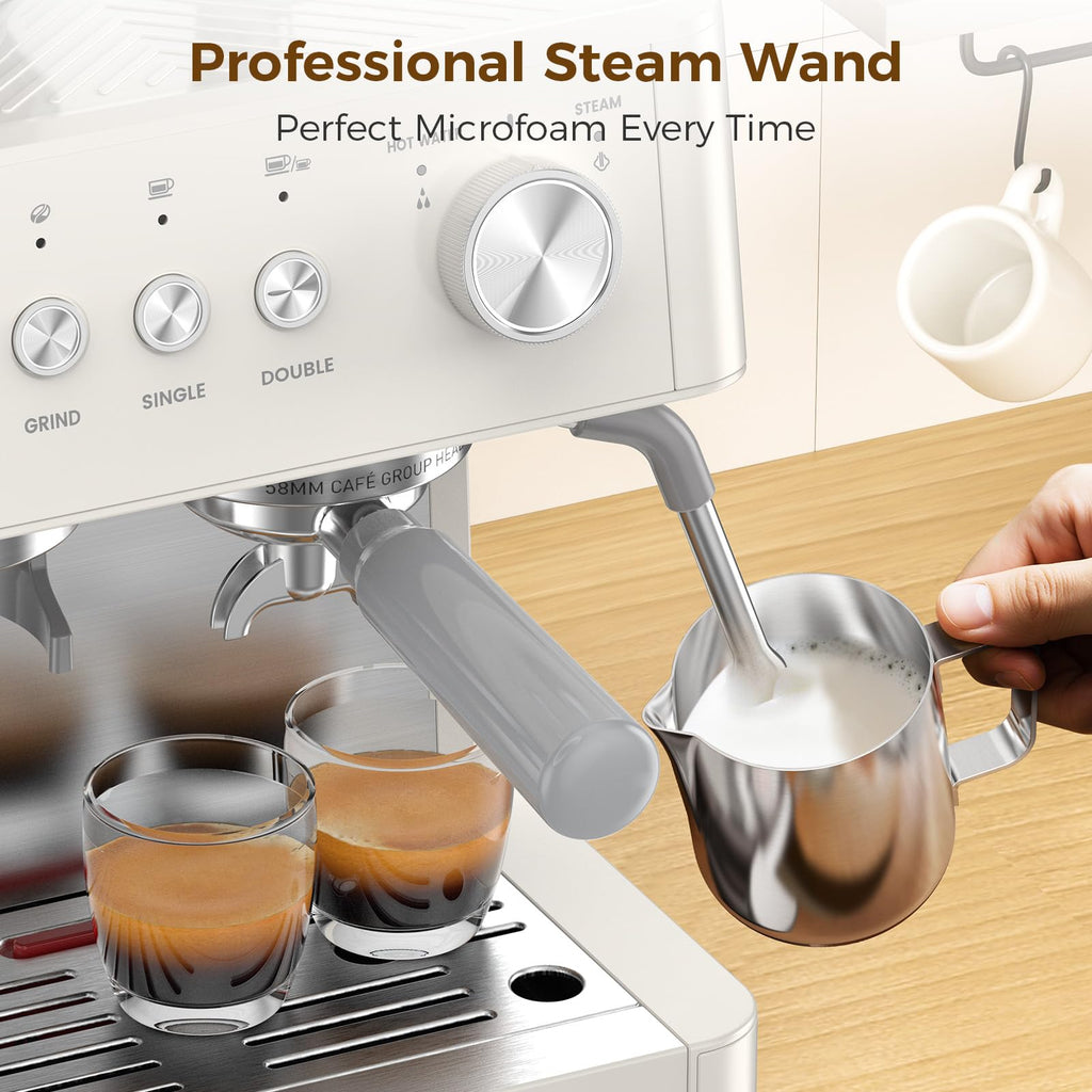 15 Bar Espresso Machine with Grinder & Milk Frother Steam Wand, 58mm Commercial Espresso Maker ,Coffee