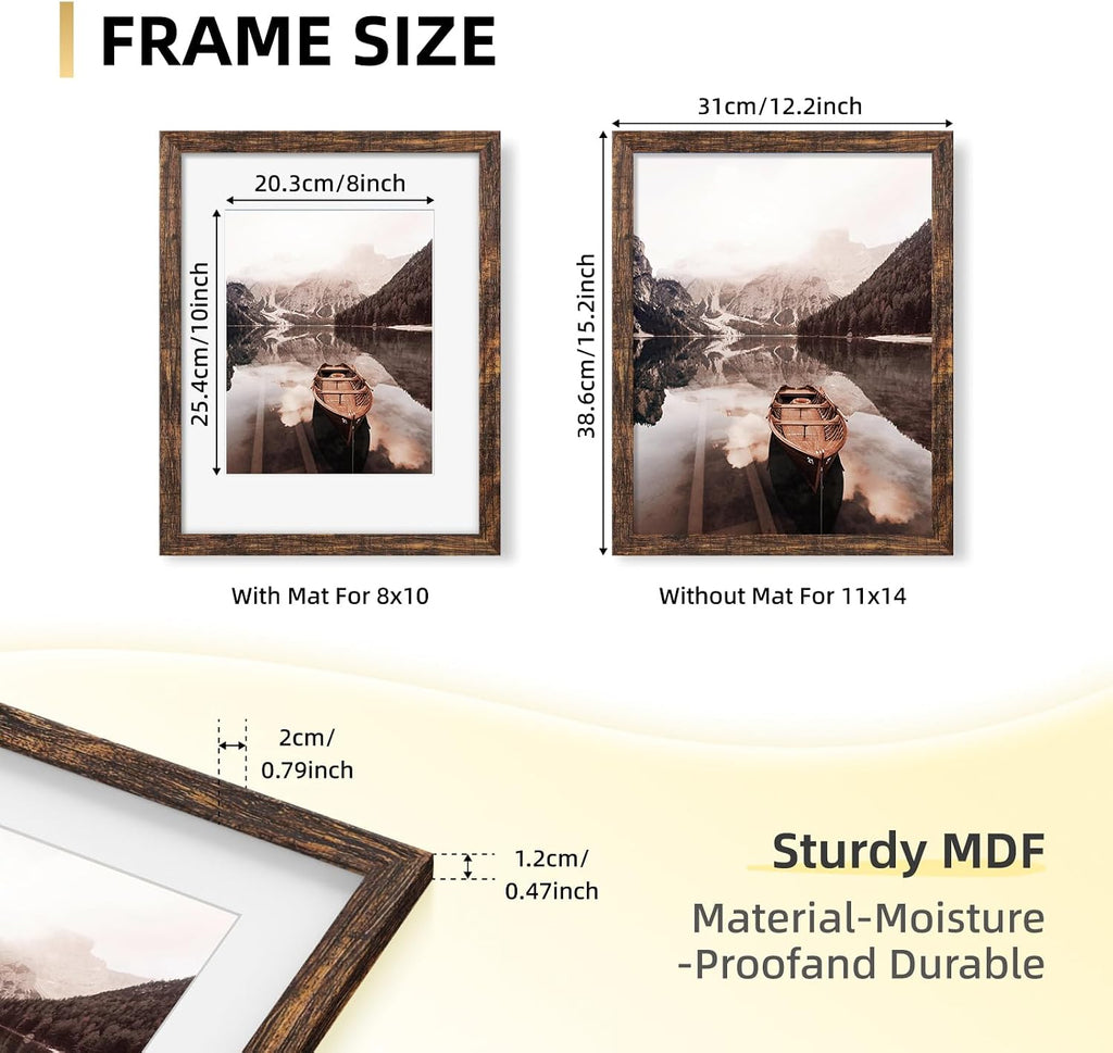 11x14 Picture Frame Set of 9, Photo Gallery Wall Frame Set, Display Pictures 8x10 with Mat or 11 x 14 Without Mat