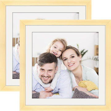 10x10 Picture Frames Solid Wood 8x8 Square Frame with Mat Grain 2 Pack