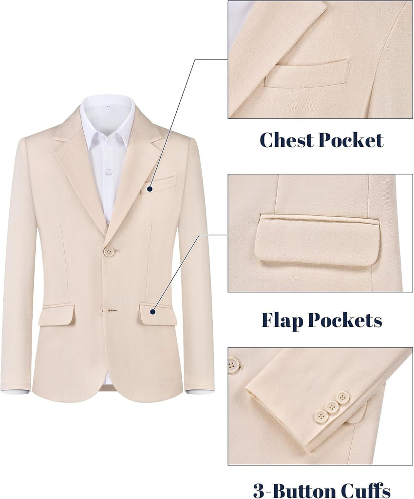 Boys' Slim Fit Suit 3 Pieces:Jacket, Pants, Shirt,Summer Suit Set for Teens Boys Wedding Beach