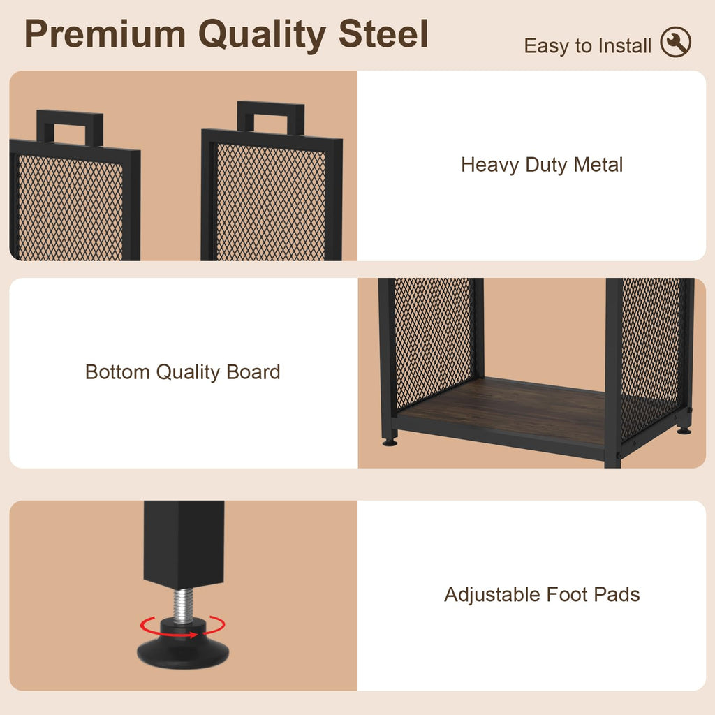 Firewood Rack for Indoor, Heavy Duty Fire Wood Racks Holder, 17.32" Metal Wood Storage Log Holder with Leather