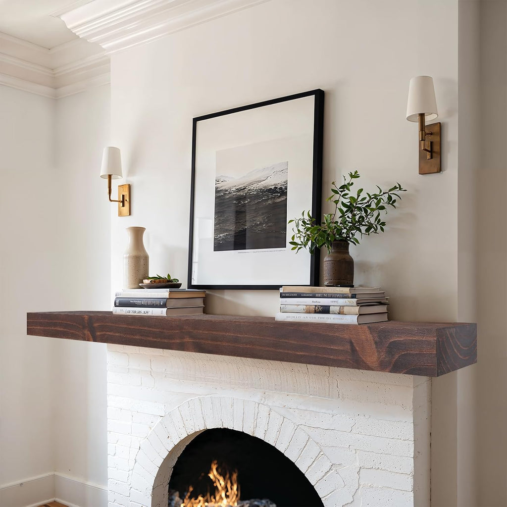 60" Solid Wood Floating Fireplace Mantel Shelf, Dark Brown