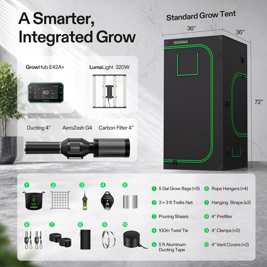 3x3 Grow Tent Kit 320W Bar Lumalight E42A+ Smart Control System