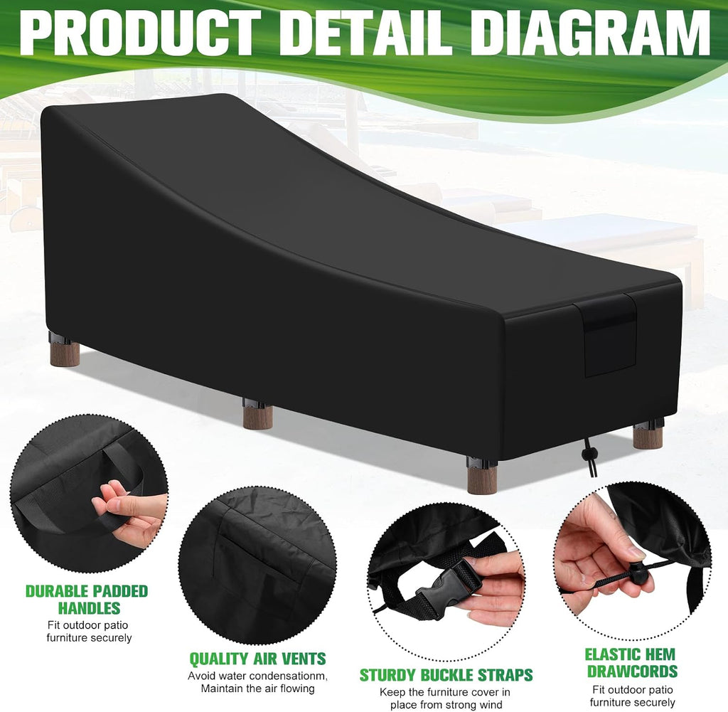 2 Pcs Patio Chaise Lounge Cover Outdoor Waterproof, 80"W x 35.5"D x 33"H Chaise Lounge Chair Cover, UV Resistant