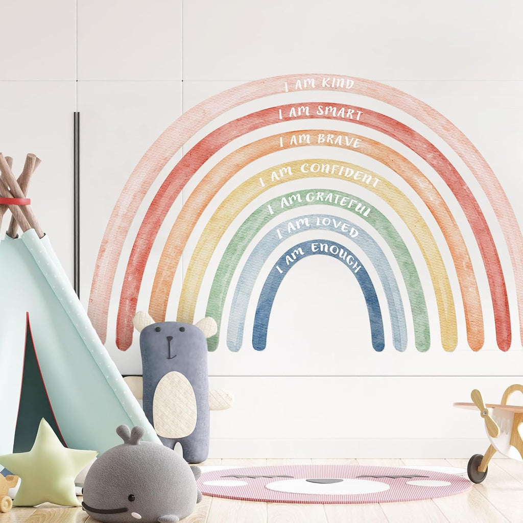77" x 47'' Large Watercolor Rainbow Wall Decal with Inspirational Quote, Peel and Stick Rainbow Stickers Watercolor