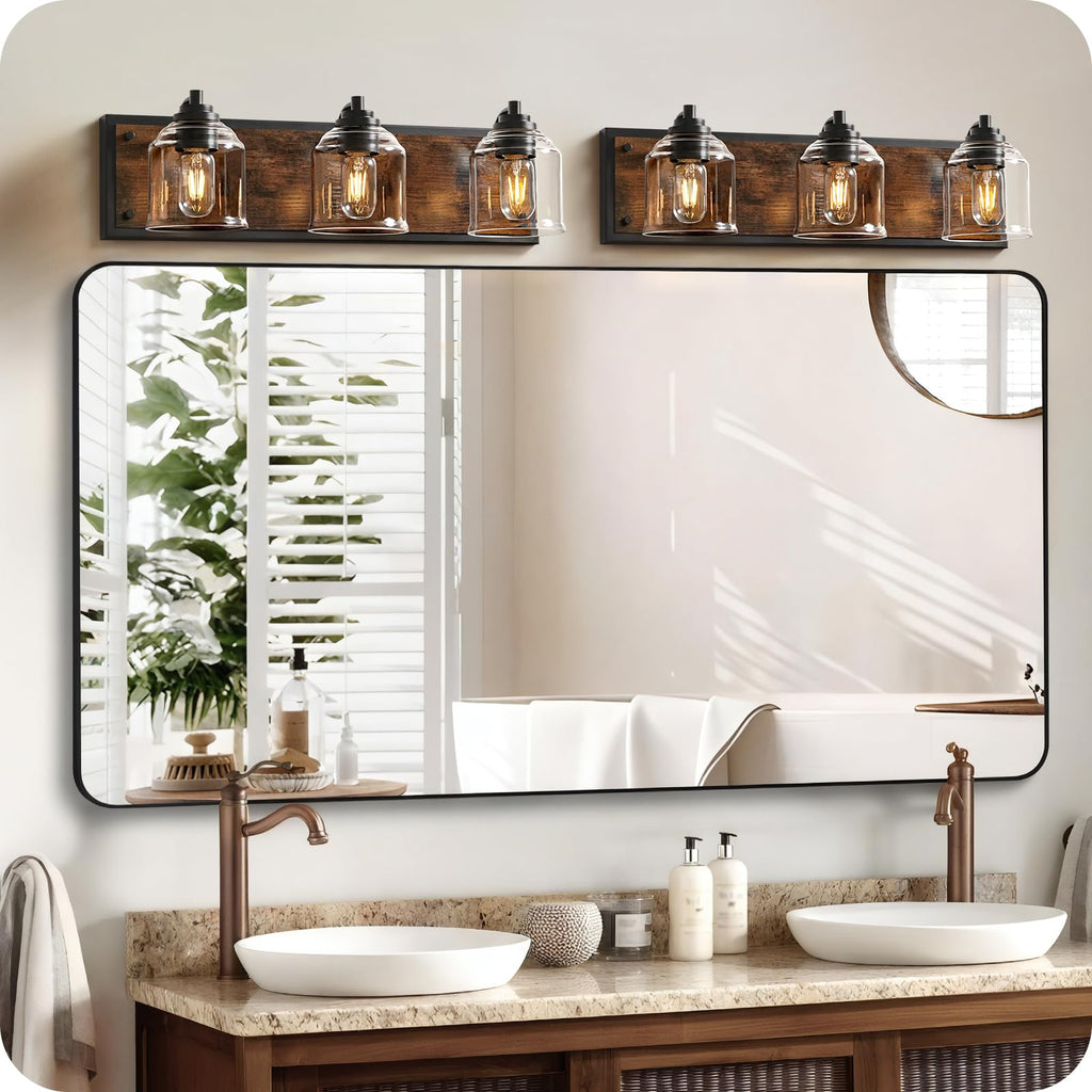 3-Light Bathroom Fixture, 23.2" Large Farmhouse Vanity Light, E26 Base (Bulbs Not Included), Thickened Glass Shade