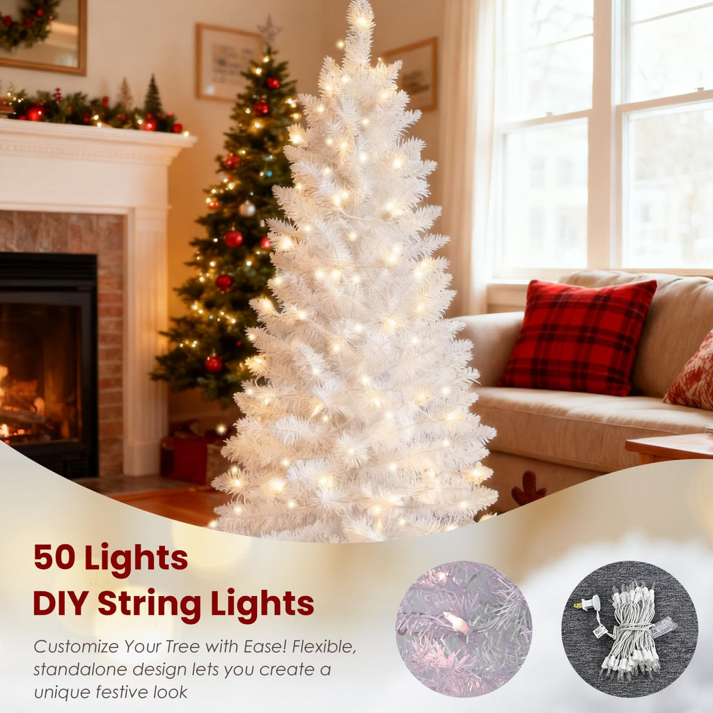 4ft Pre-Lit White Christmas Tree, 122 Tips, 50 String Lights