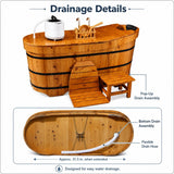 47" Cedar Wood Japanese Soaking Tub - Adult Wooden Bathtub with Steam Package & Accessories