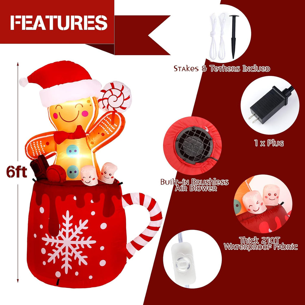 6 FT Christmas Inflatables Gingerbread Inflatable Outdoor Decoration