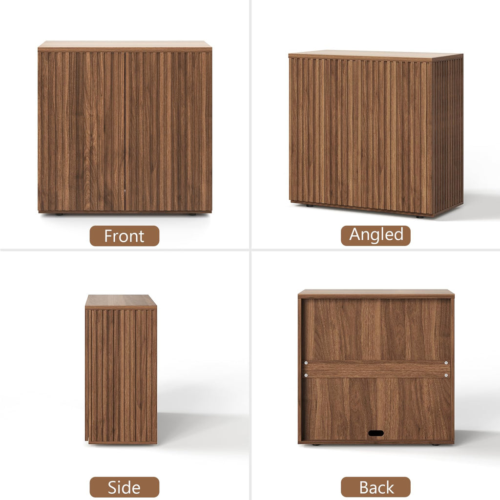 94.5" Fluted Sideboard Cabinet with Storage, Buffet Credenza, Walnut