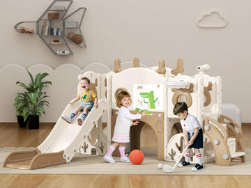 13 in 1 Toddler Slide Set, Kids Slide for Toddlers Age 1+ (Brown)