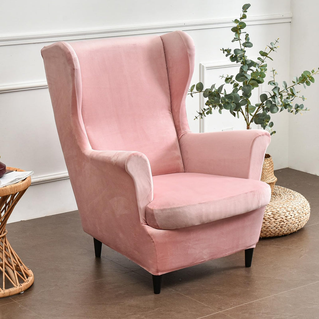 Velvet Wingback Armchair Covers 2-Piece Elastic Stretch Wingback Chair Sofa Slipcover Soft Wingback Chair Slipcover