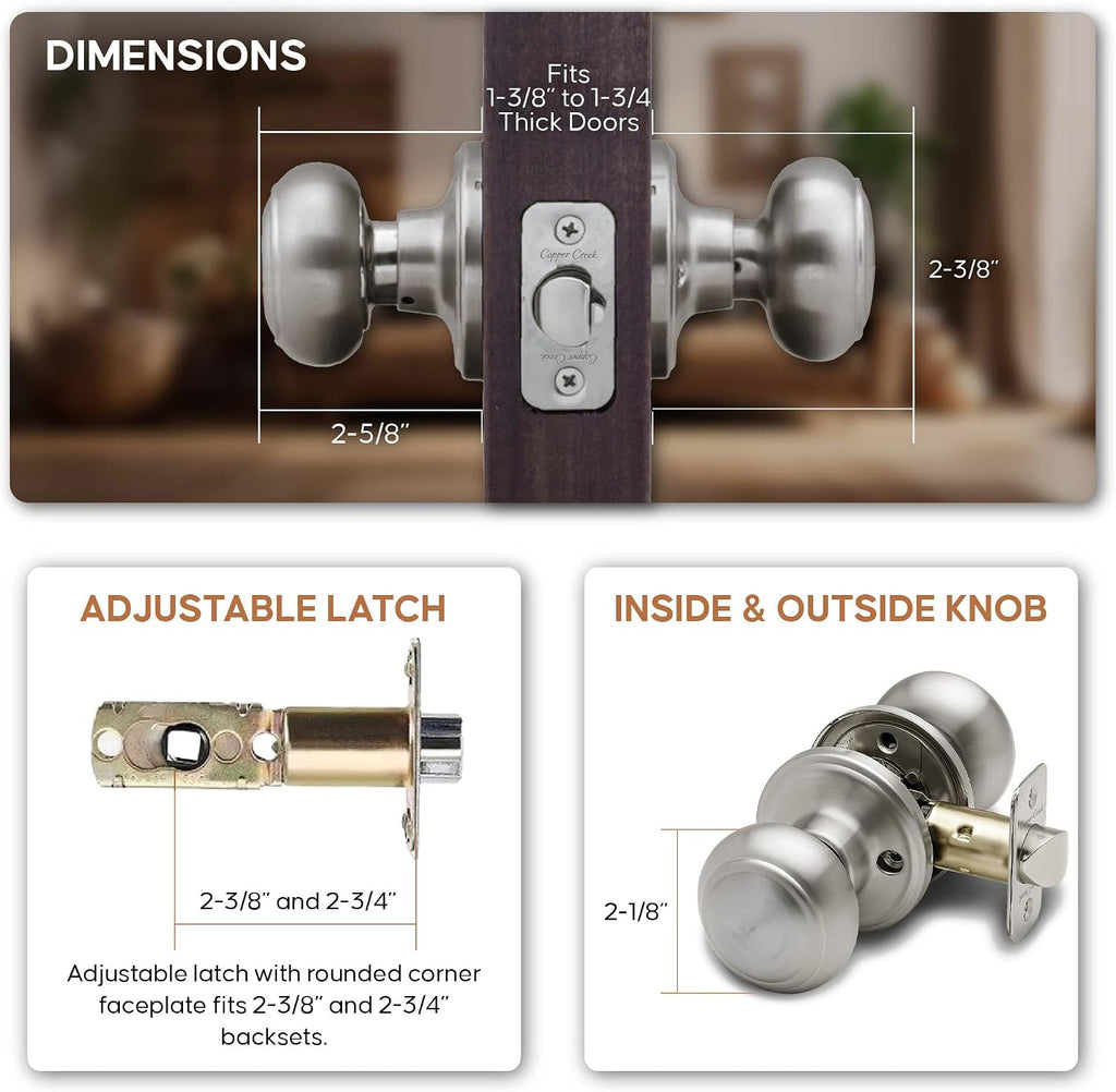 Colonial Passage Interior Door Knob - ANSI Grade-3 Certified, Modern Heavy Duty Handle, Easy Install and Reversible