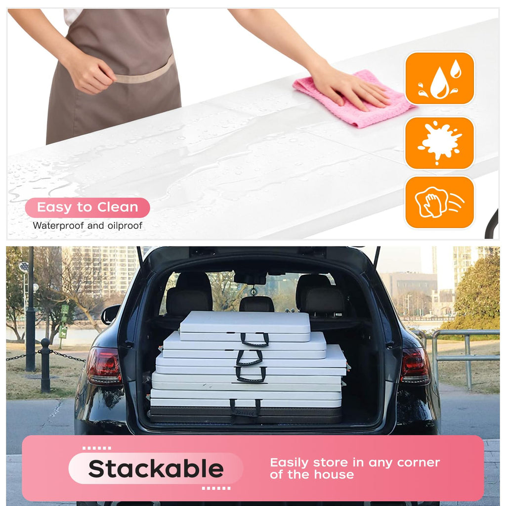 8FT Folding Table | White | Portable Plastic Table