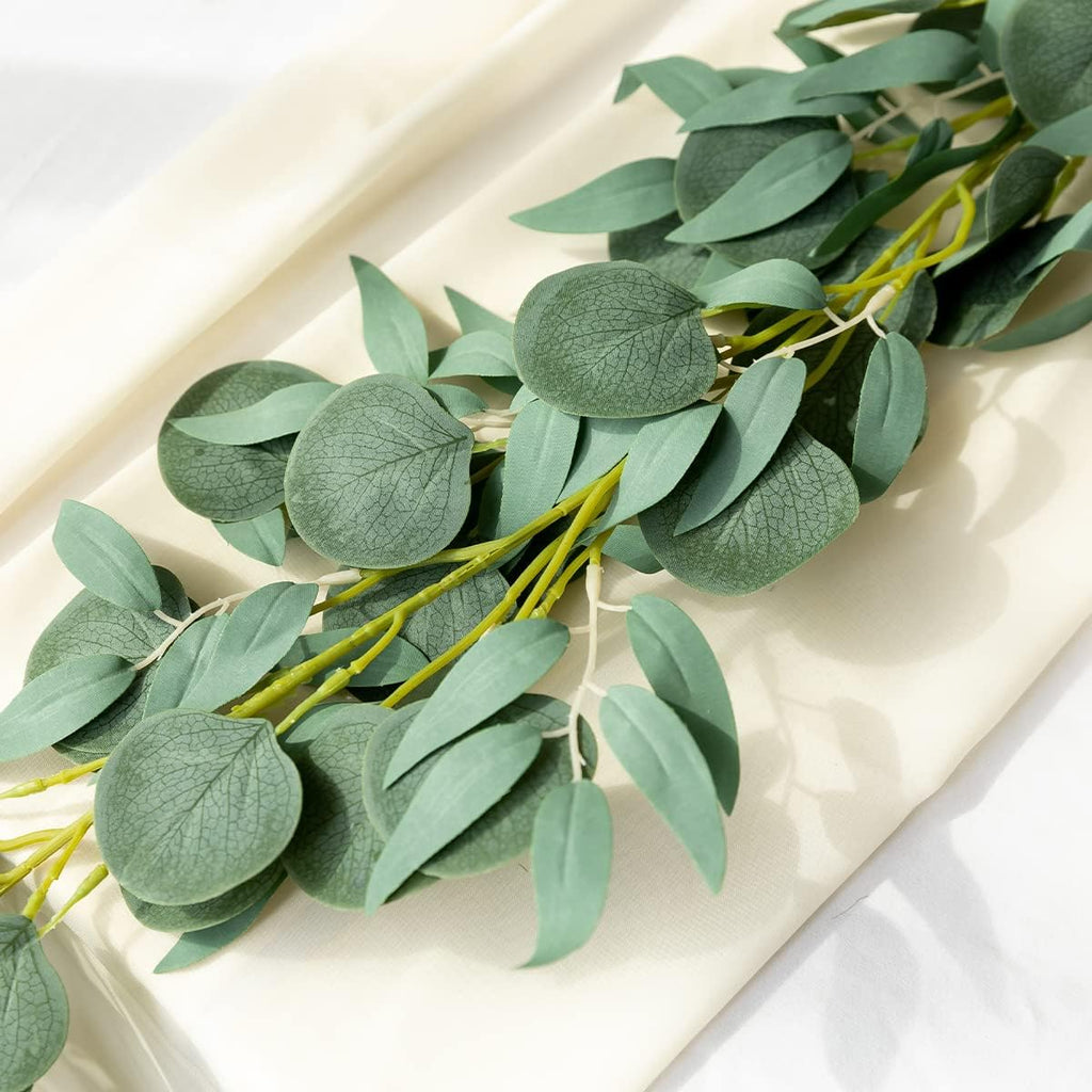 6.56FT Green Eucalyptus Garland for Decoration Table with Willow Leaves Greenery Garland Fake Hanging Plants - Set of 5