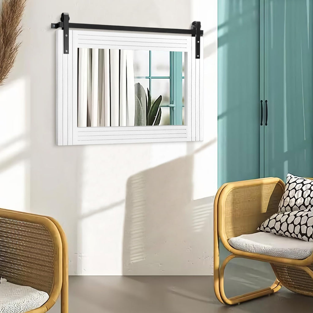 Farmhouse Wall Mirror Large Rectangle Wood Framed Mirrors Decor Bedroom Living Room Entryway Horizontal 18"x26"