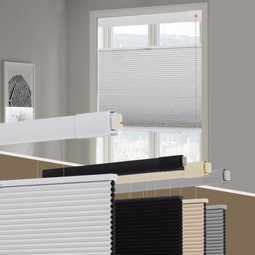 No Drill Blackout Cellular Shades for Windows,White | Top Down Bottom Up Honeycomb No Tools Cordless Blinds,Easy to