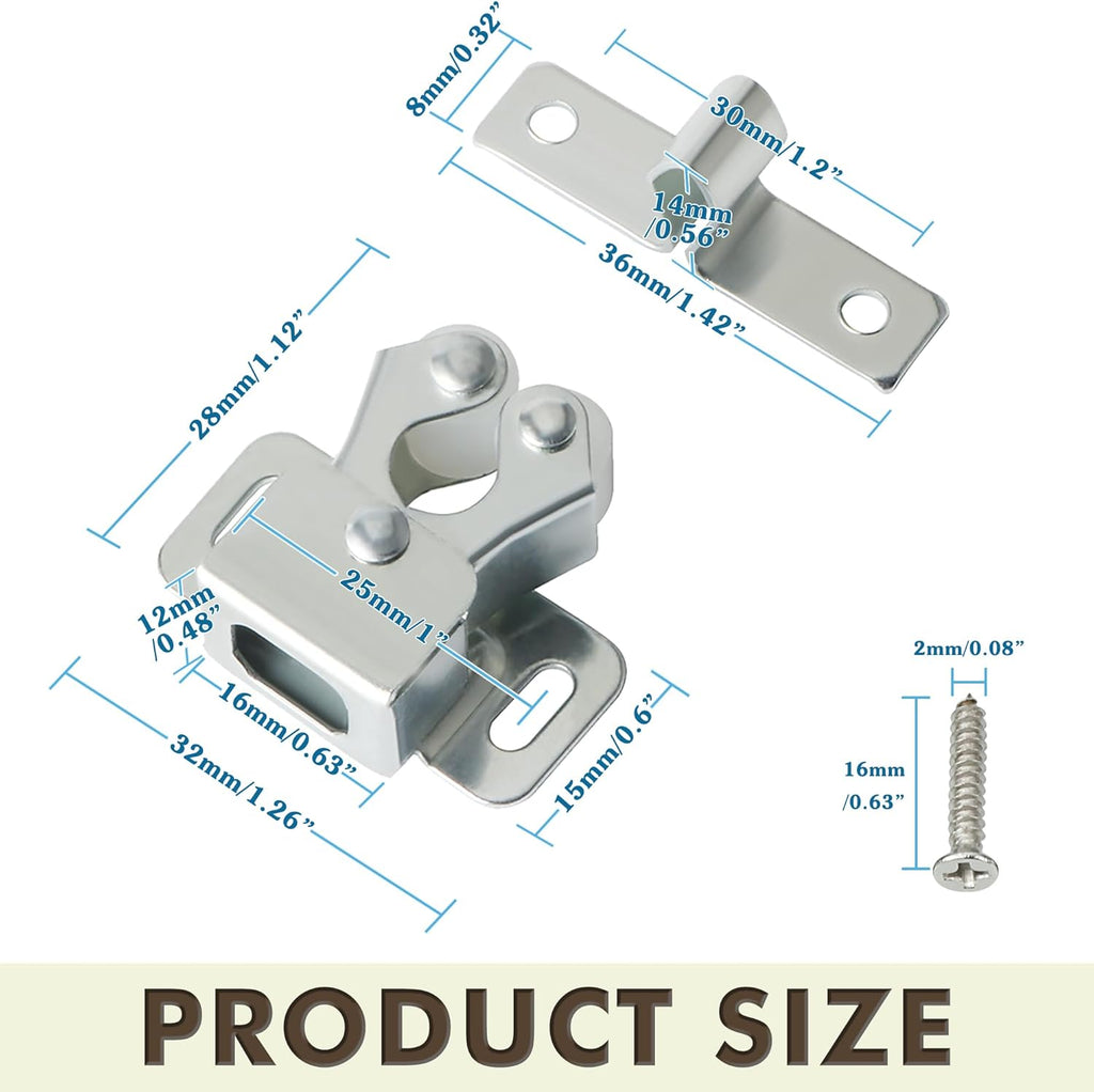 Cabinet Door Latch and Catch,Cupboard Closet Doors Catches Closer Double Ball Roller Catch Latches,Cold Rolled Steel