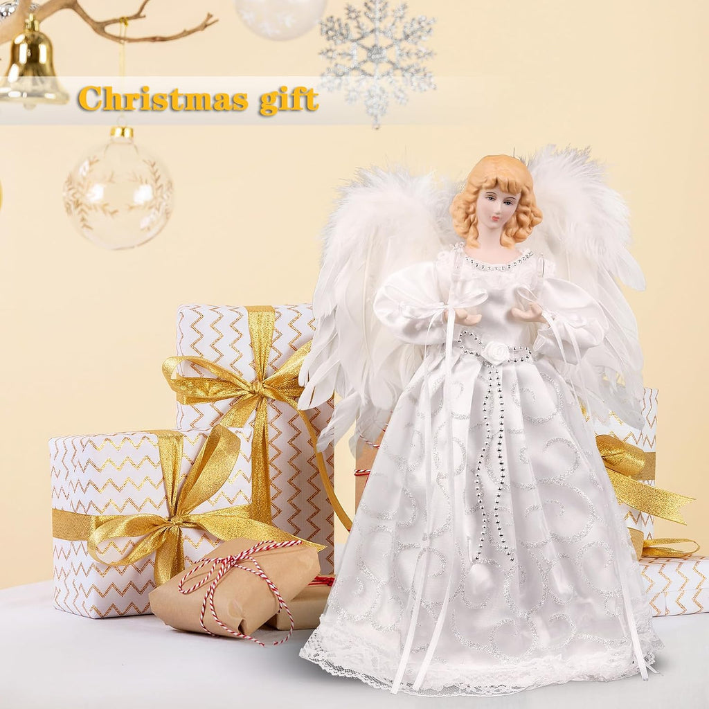 Tree Topper with Lights | 12.5 inch White Angel Tree Topper