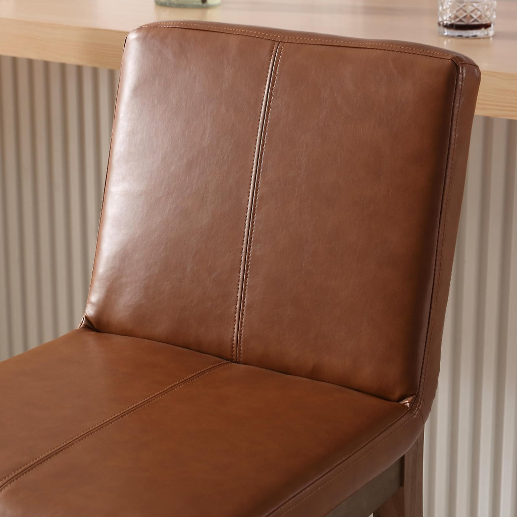 Counter Height Bar Stools Set of 6 Faux Leather Upholstered Kitchen Island Stools with Back and Distressed Wood Legs