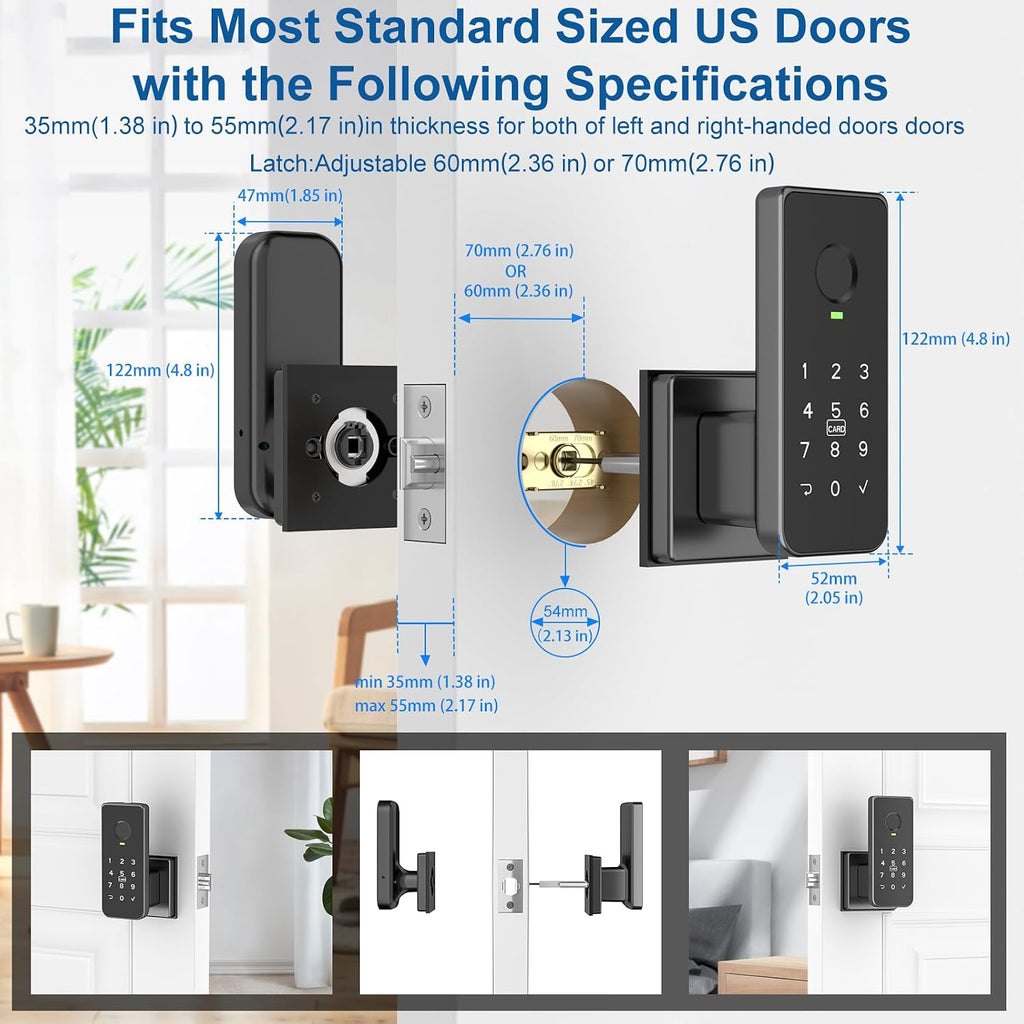 Smart Fingerprint Door Lock, 5-in-1 Fingerprint Door Knob, Black