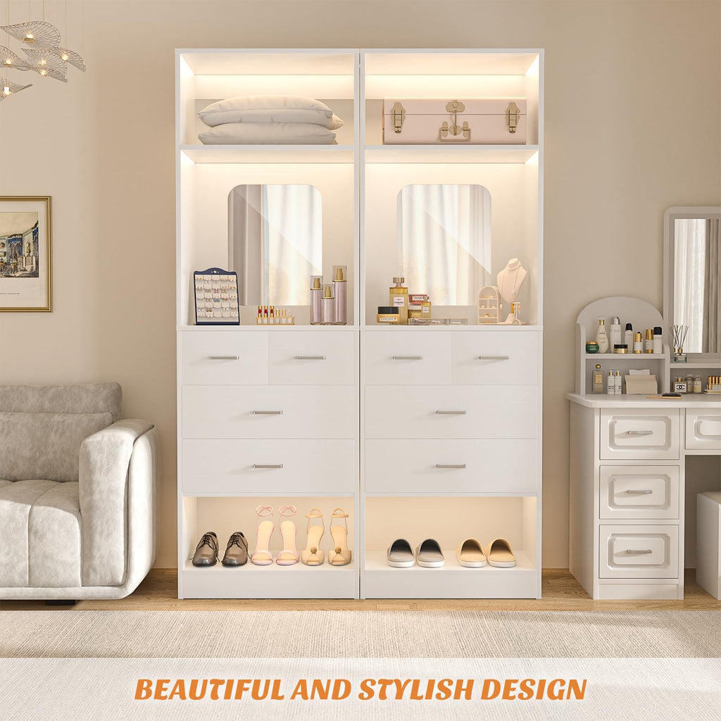 25" Closet System with 4 Drawers and Mirror, 2FT Closet Organizer