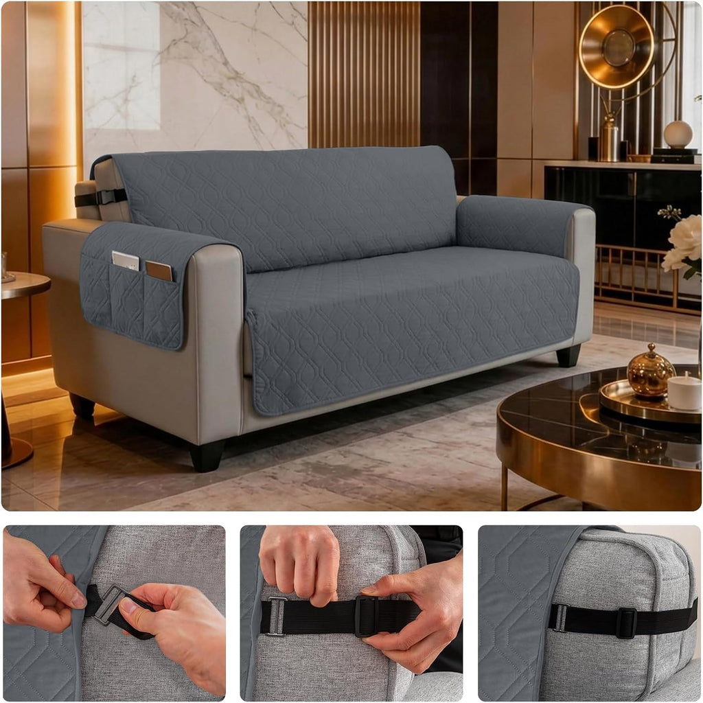 100% Waterproof Couch Sofa Cover, Pet‐Friendly Anti‐Scratch Furniture Protector for Dogs Cats, Non‐Slip