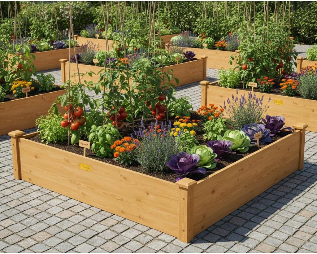 4x4 Raised Garden Bed Wood Frame Planters Wooden Elevated Planting Planter Box for Outdoor Herb Vegetables Flowers