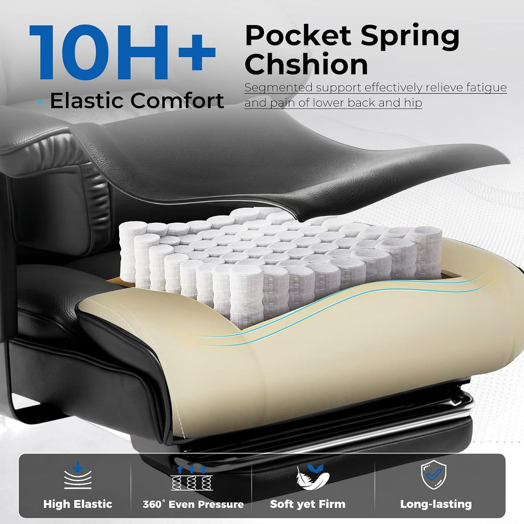 Big and Tall Office Chair,Heavy Duty Gaming Chair with Foot Rest and Wide Pocket Spring Cushion Reclining Height