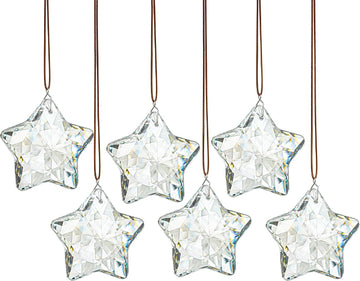 Clear Crystal Star Ornaments Faceted Christmas Hanging Decor - Set of 6