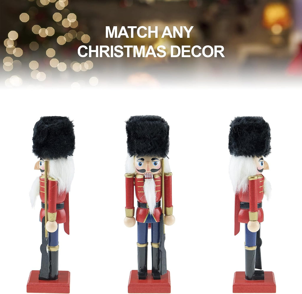 British Soldier 8 Inch Traditional Wooden Nutcracker, Festive Christmas Décor for Shelves and Tables