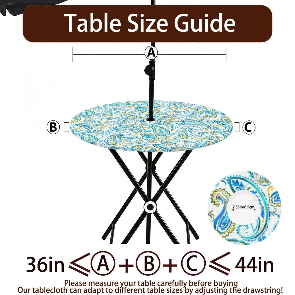 Outdoor Tablecloth with Umbrella Hole and Zipper, Round Fitted Patio Table Covers for Spring/Summer, Machine Washable