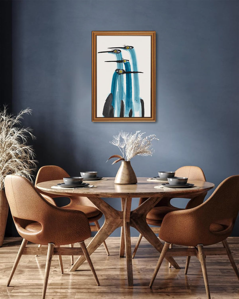 Gold Framed Wall Art Blue Heron Canvas Prints Watercolor Bird Pictures