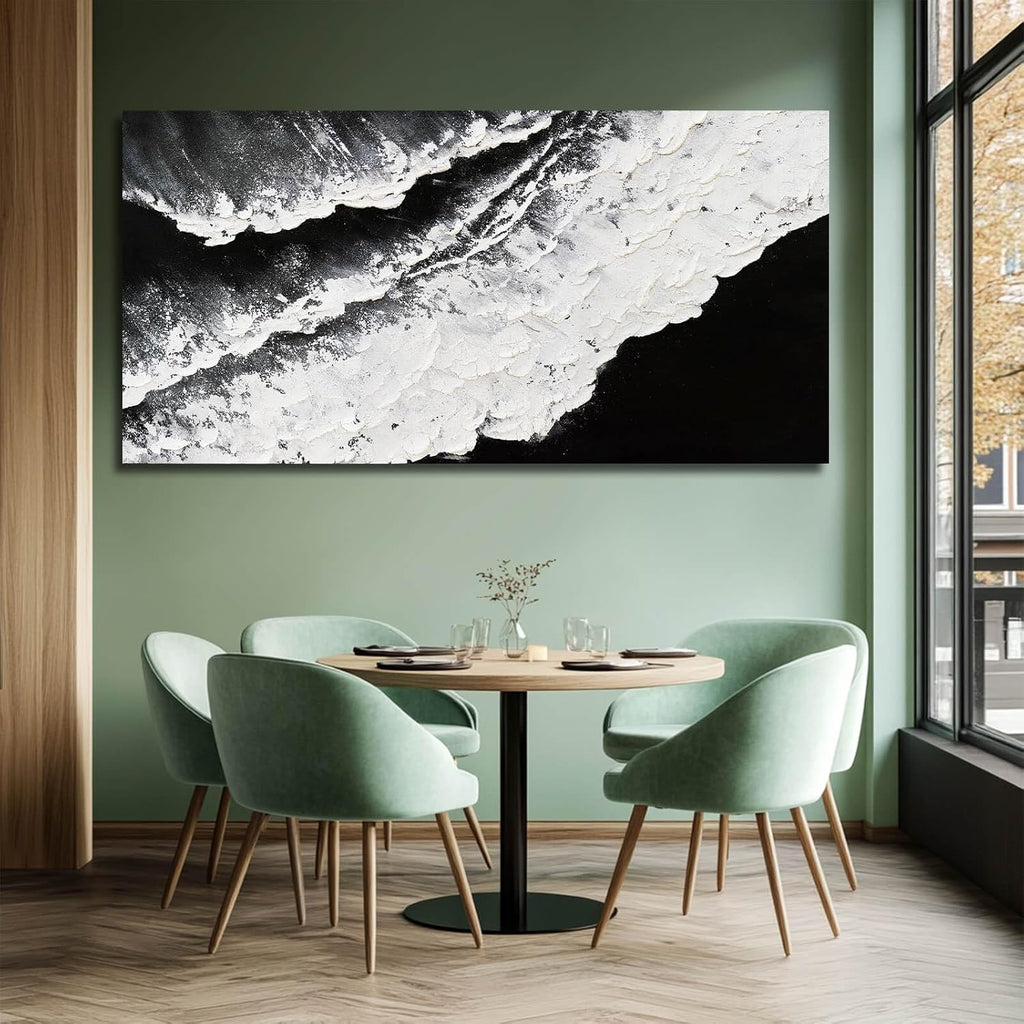 Black and White Wall Decor Sea Canvas Painting Neutral Abstract Wall Picture Artwork Large Wall Art Dining
