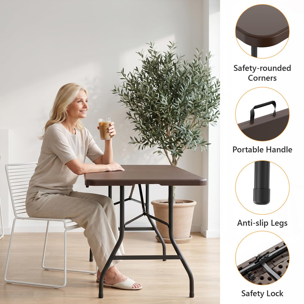 5 Foot Folding Table, Fold-in-Half Utility Table with Carrying Handle, 5FT Heavy Duty Portable Table for Party