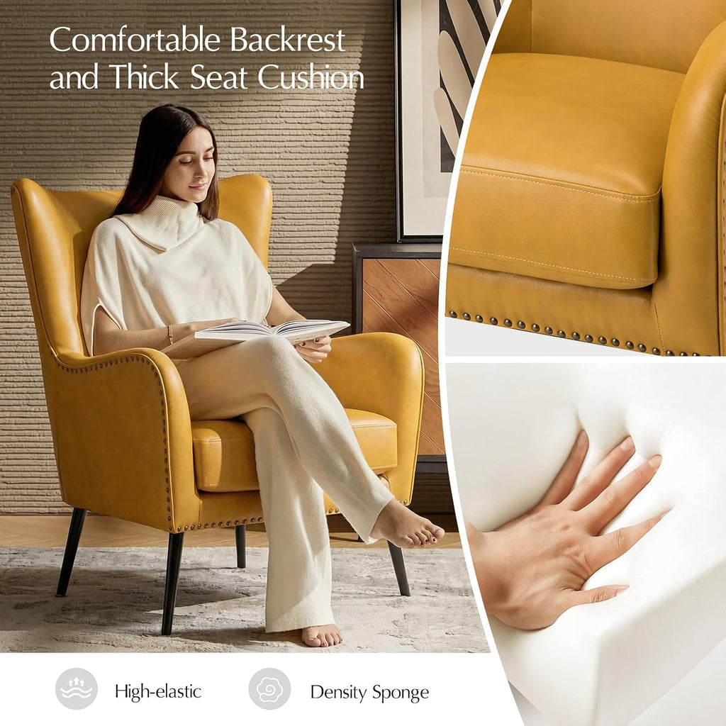 Faux Leather Accent Chair, Yellow