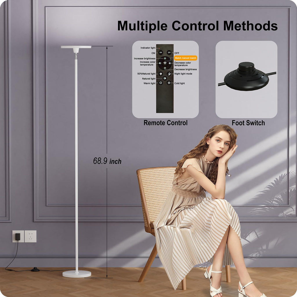 Dimmable Torchiere Floor Lamp with Remote, White