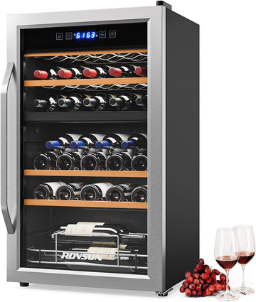 Dual Zone Beverage Cooler Refrigerator, 33 Bottle Chiller with Glass Door & Digi